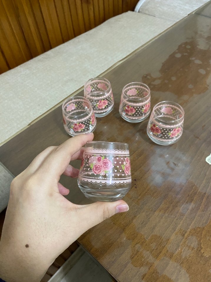 Pembe Gül Desenli Cam Bardak Seti - Görsel 3
