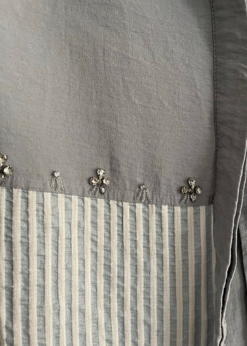 Gri Uzun Düğmeli Nakışlı tunik - Görsel 4