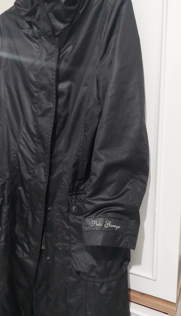 Uzun Siyah Kadın Yağmurluk Kemerli - Görsel 2