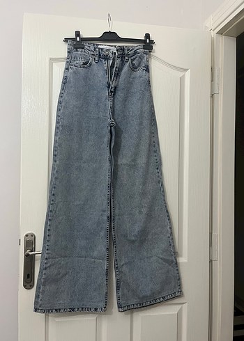 Geniş Paça Gri Mavi Kadın Kot Pantolon