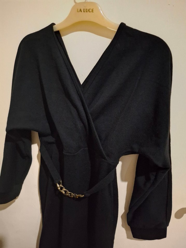 Siyah Uzun Kollu Parisian Stil Elbise - Görsel 2