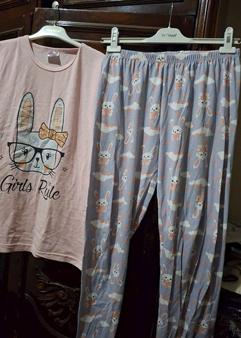 Diğer Pembe Kısa Kollu Baskılı Kadın Pijama Takımı