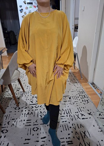 Sarı Drapeli Midi Kadın Tunik - Görsel 4