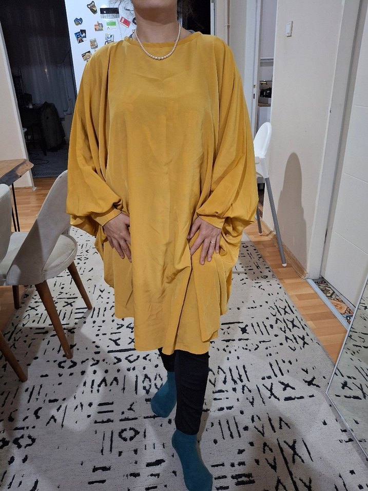 Sarı Drapeli Midi Kadın Tunik - Görsel 4