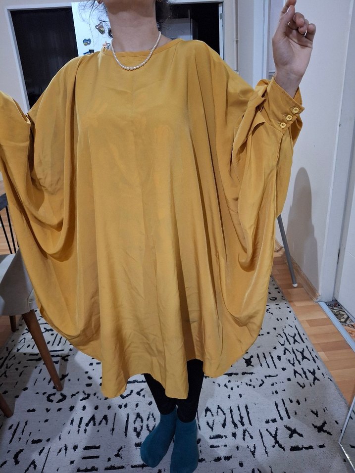 Sarı Drapeli Midi Kadın Tunik - Görsel 3