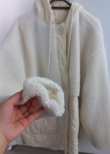 Beyaz Peluş Midi Ceket - Görsel 7