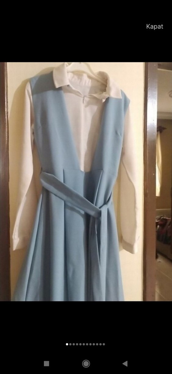 Mavi Drapeli Uzun Askılı Elbise - Görsel 2