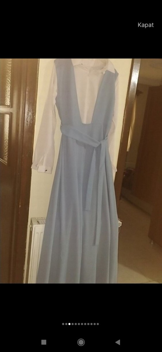 Mavi Drapeli Uzun Askılı Elbise - Görsel 4