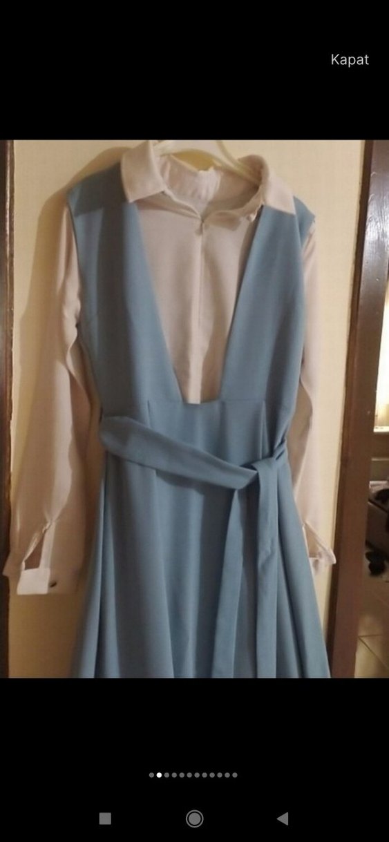 Mavi Drapeli Uzun Askılı Elbise - Görsel 3