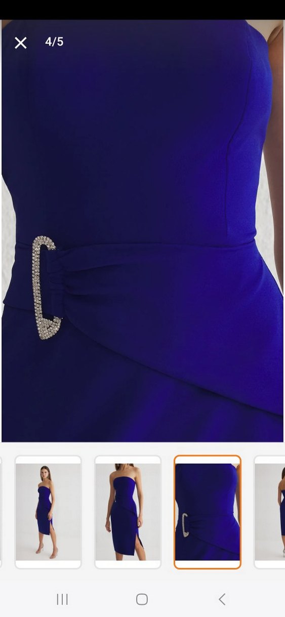 Kadın Lacivert Parlak Straplez Kalem Elbise - Görsel 2