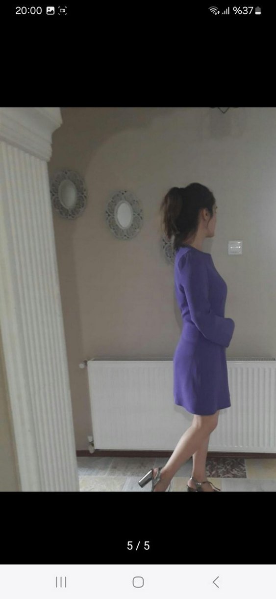 Mor Midi Uzun Kollu Kadın Elbise - Görsel 4