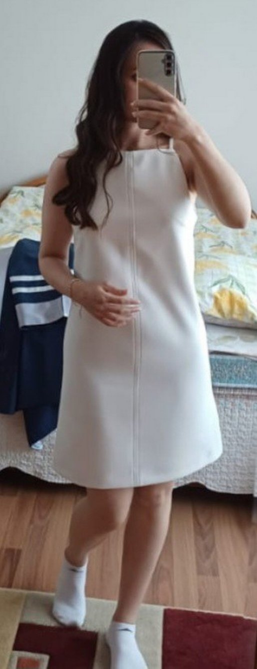 Beyaz Straplez Midi Elbise - Görsel 5