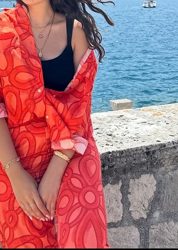 Zara Turuncu Desenli Kadın Takım