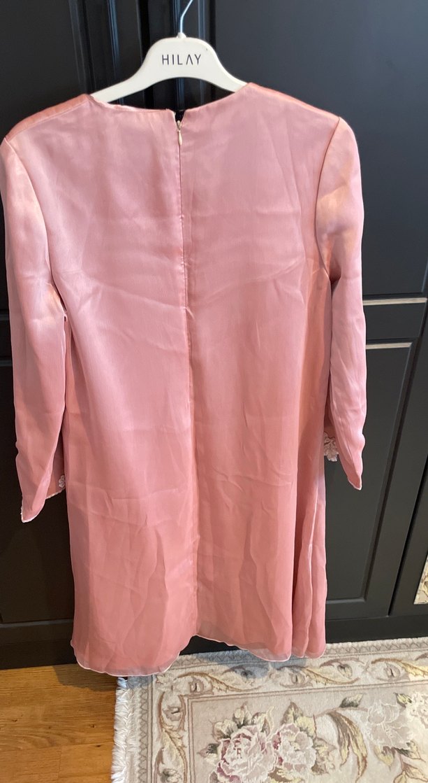 Nakış Detaylı Pembe Uzun Kadın Elbise - Görsel 3