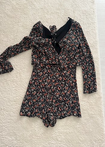 Uzun Kollu V Yaka Kadın Mini Tulum - Görsel 3