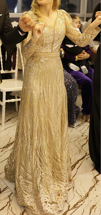 xs Beden NİŞANLILIK GOLD SİMLİ ABİYE