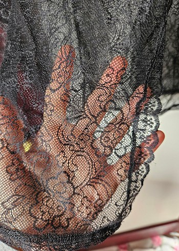 Siyah Nakışlı Uzun Kollu Gotik Kadın Sabahlık - Görsel 2