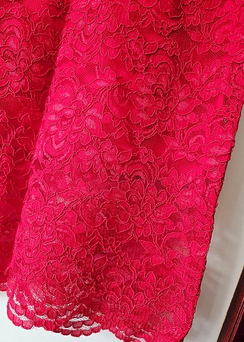 Dantel Detaylı Kırmızı Midi Eteği - Görsel 3