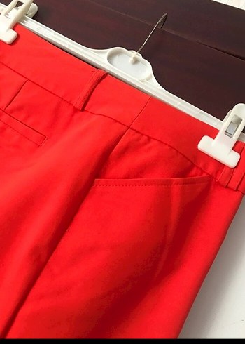 koton Kırmızı Midi Kumaş Kadın Pantolon - Görsel 3
