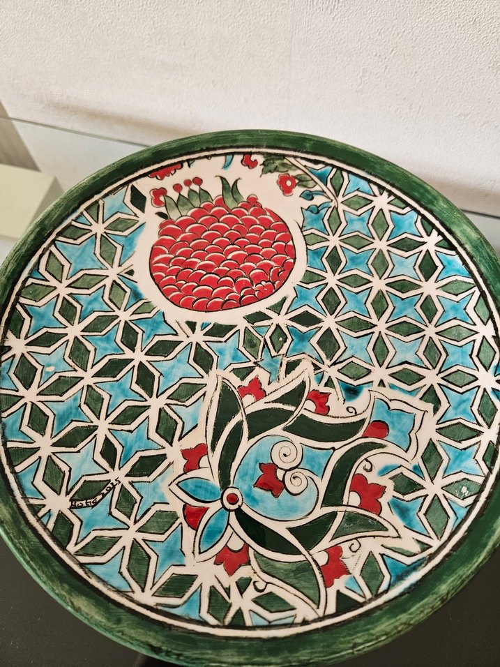 Renkli Turkuaz Desenli Ayaklı Tabak - Görsel 2