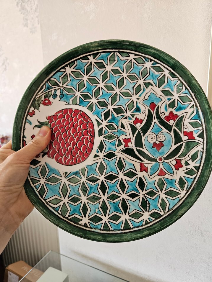 Renkli Turkuaz Desenli Ayaklı Tabak - Görsel 3