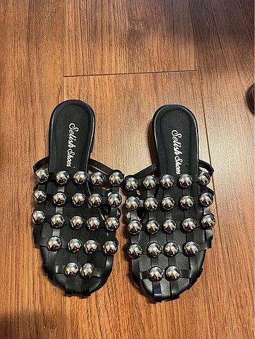 37 Beden Selish Shoes Kafes Siyah Deri Terlik