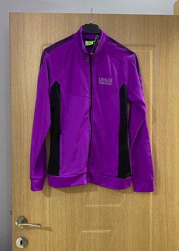 Mor Fermuarlı Yüksek Yakalı Spor Ceket - Görsel 6