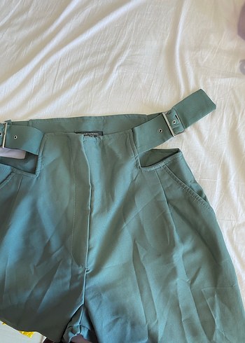 Kadın Yeşil Kemerli Midi Kumaş Pantolon - Görsel 7