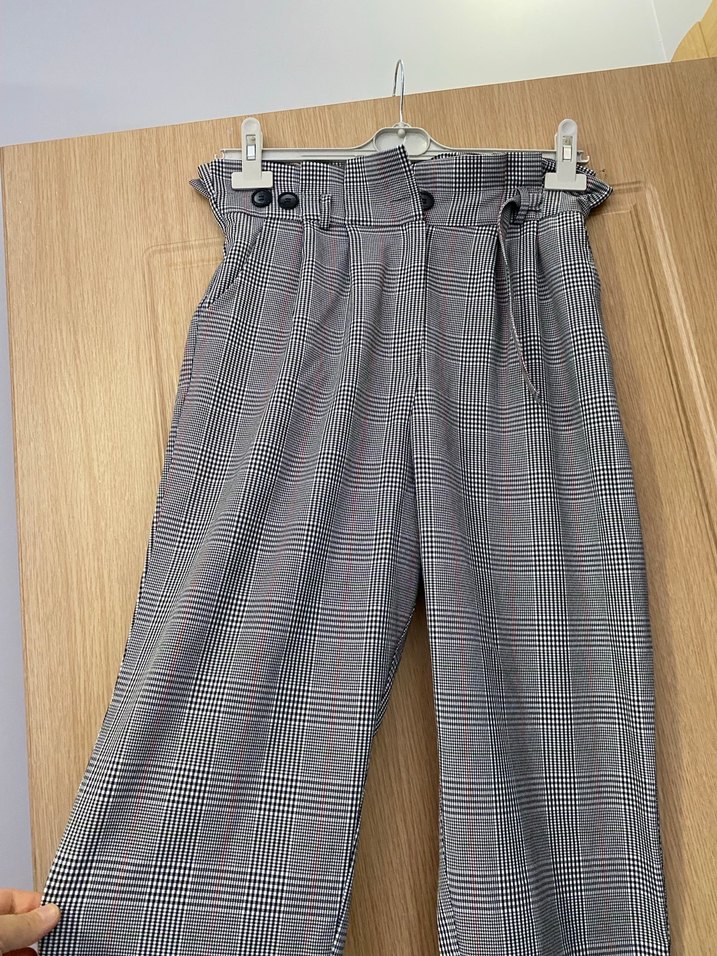 Gri Midi Kumaş Kadın Pantolon - Görsel 2