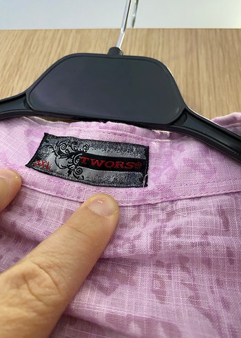 Pembe Batik Desenli Kısa Kollu Keten Gömlek - Görsel 3