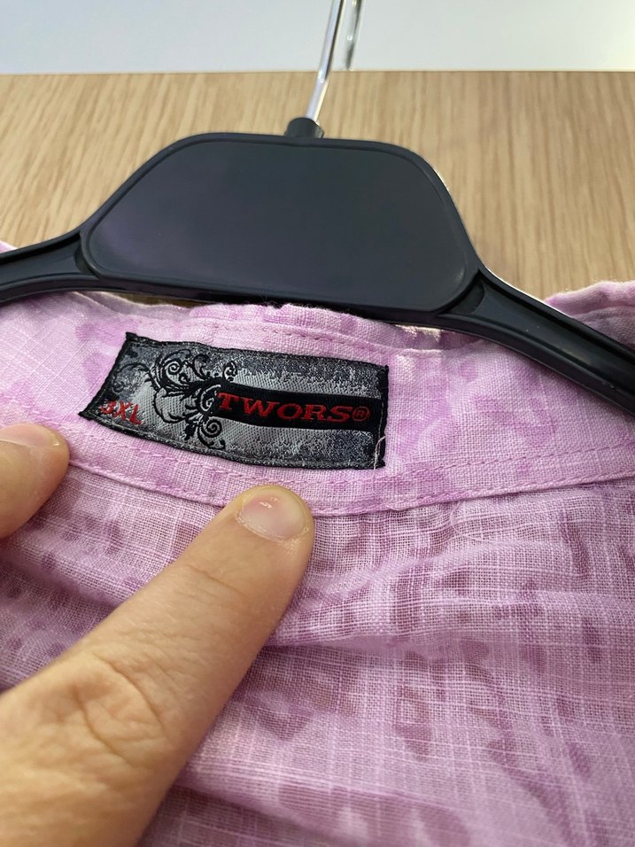 Pembe Batik Desenli Kısa Kollu Keten Gömlek - Görsel 3