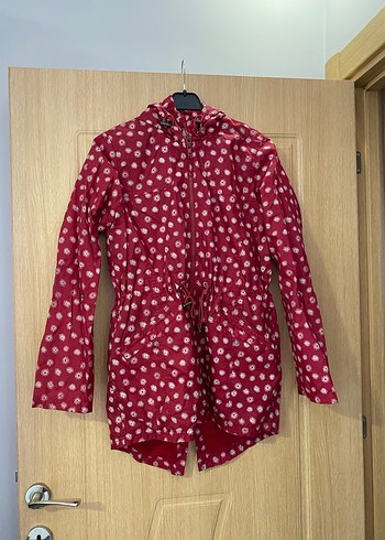 Bordo Desenli Uzun Kollu Midi Yağmurluk - Görsel 7