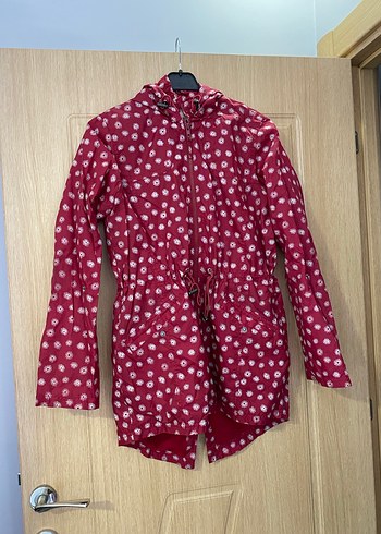 Bordo Desenli Uzun Kollu Midi Yağmurluk - Görsel 8