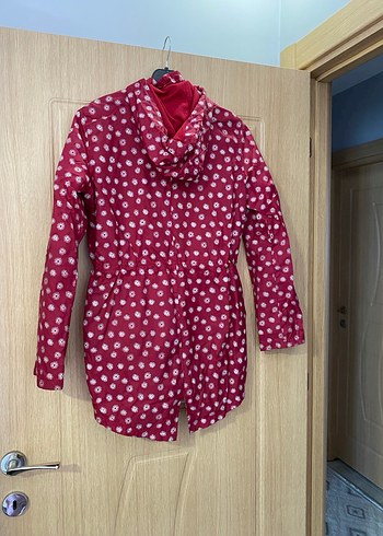 Bordo Desenli Uzun Kollu Midi Yağmurluk - Görsel 6