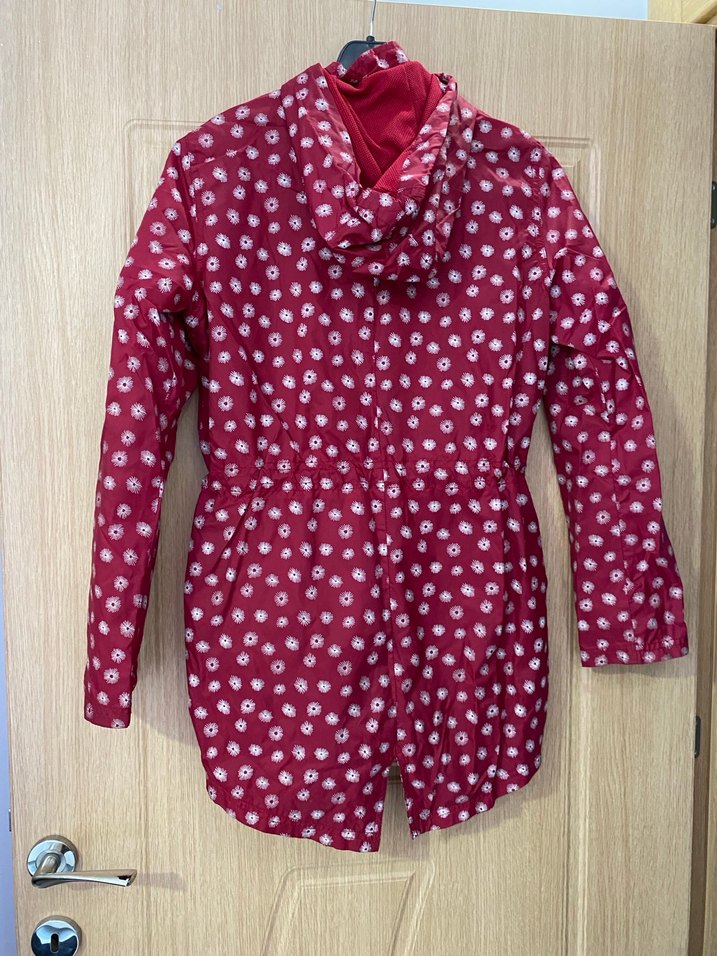 Bordo Desenli Uzun Kollu Midi Yağmurluk - Görsel 5