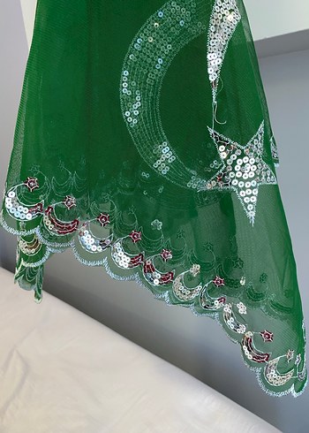 Dantel Detaylı Parlak Yeşil  Şal - Görsel 3