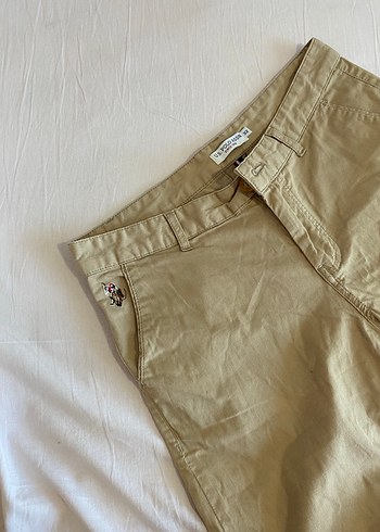 Düğmeli Bej  Keten Pantolon - Görsel 4