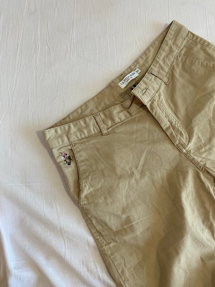 Düğmeli Bej  Keten Pantolon - Görsel 4