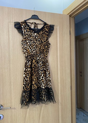 Kürk Detaylı Leopar Desenli Mini Elbise - Görsel 4