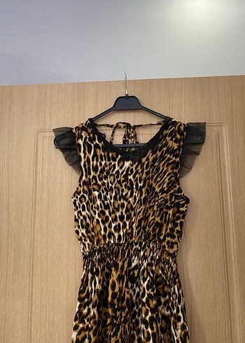 Kürk Detaylı Leopar Desenli Mini Elbise - Görsel 2