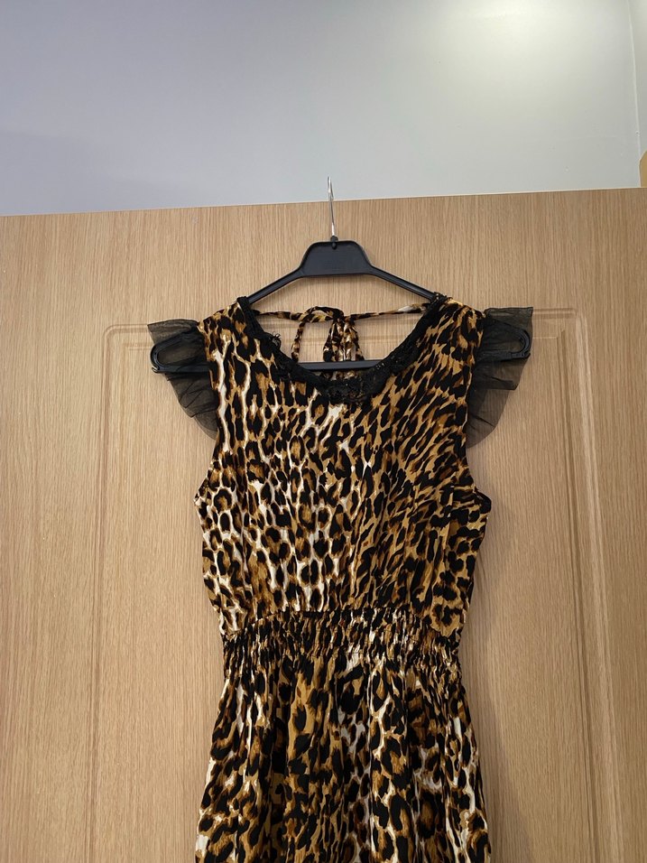 Kürk Detaylı Leopar Desenli Mini Elbise - Görsel 2