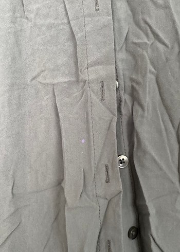 Gri Uzun Kollu Keten Kadın Gömlek - Görsel 5