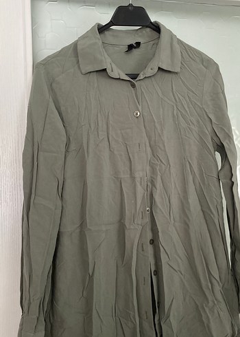 Gri Uzun Kollu Keten Kadın Gömlek - Görsel 4