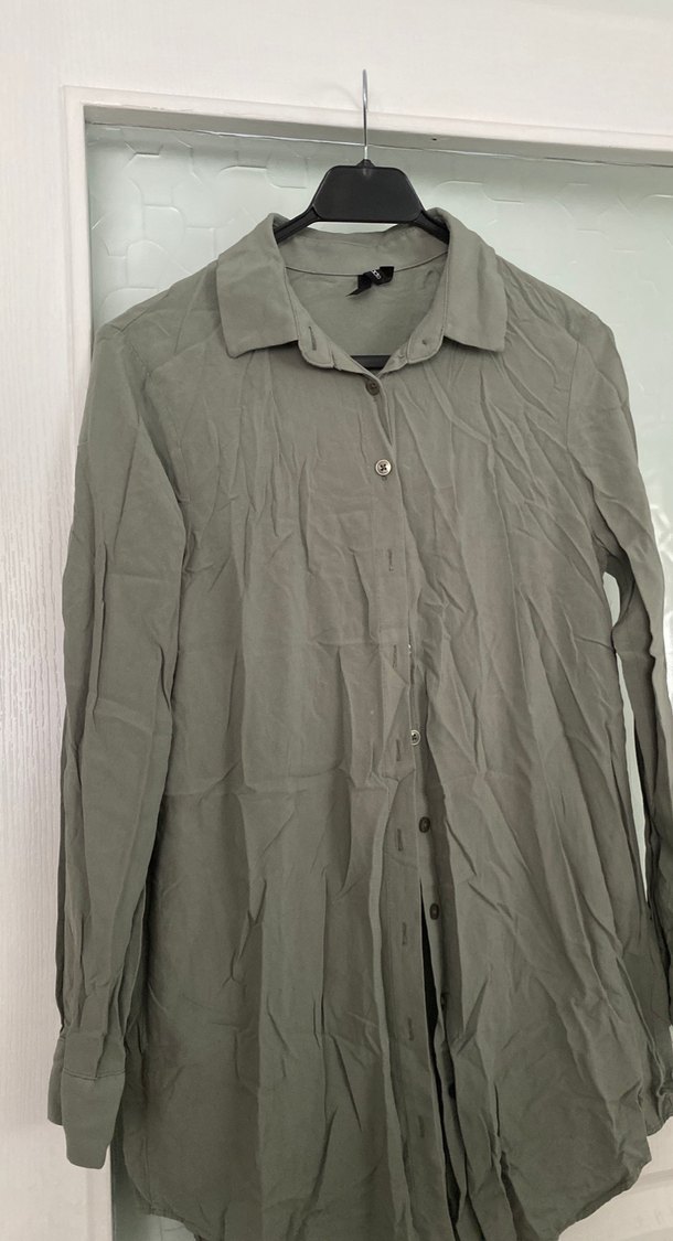 Gri Uzun Kollu Keten Kadın Gömlek - Görsel 4