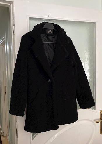 Siyah Kadın Peluş Midi Kaban - Görsel 2