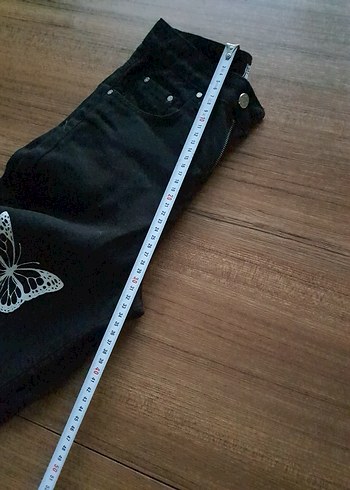 Kelebek Baskılı Siyah Bol Kesim Kadın Kot Pantolon - Görsel 9