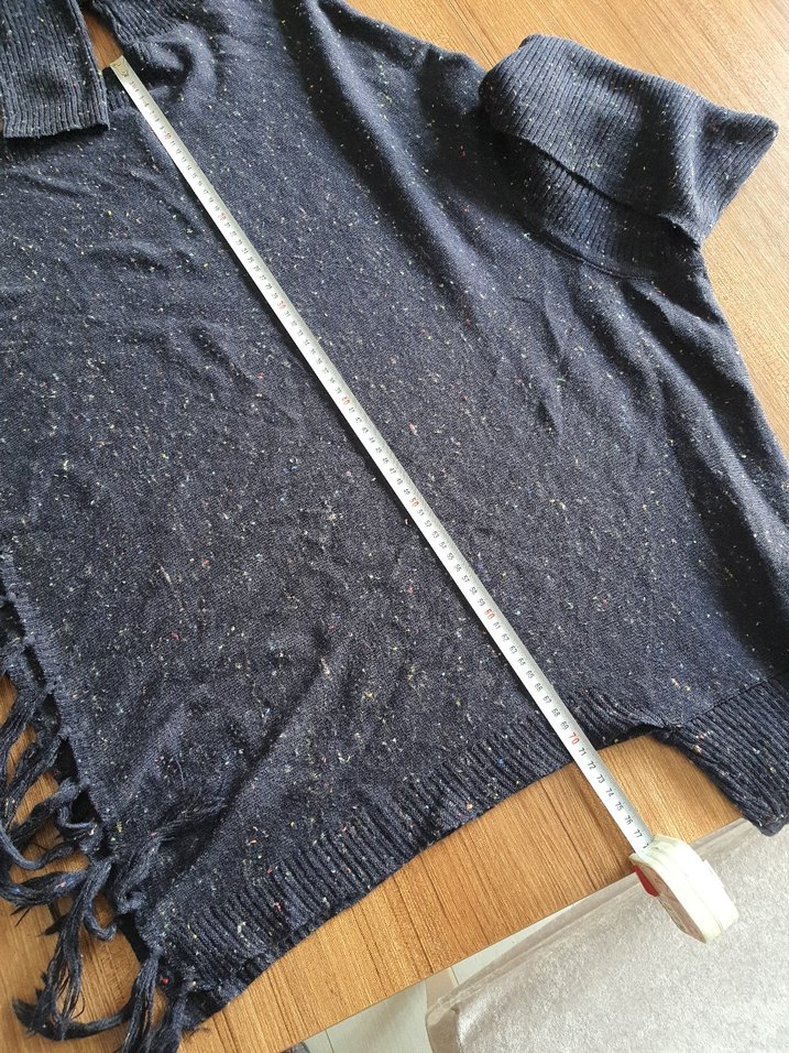 Bohem Tarz lacivert Yün Kadın Boğazli panço - Görsel 5