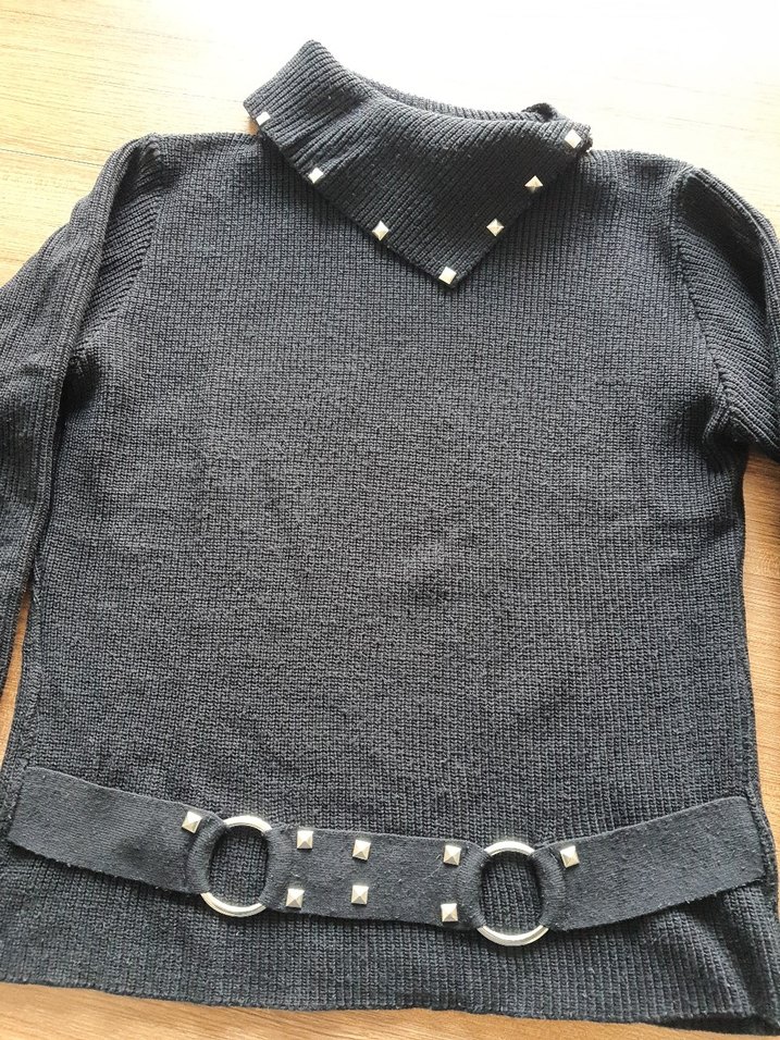 Tokalı Boğazlı Siyah Kadın Kazak - Görsel 2