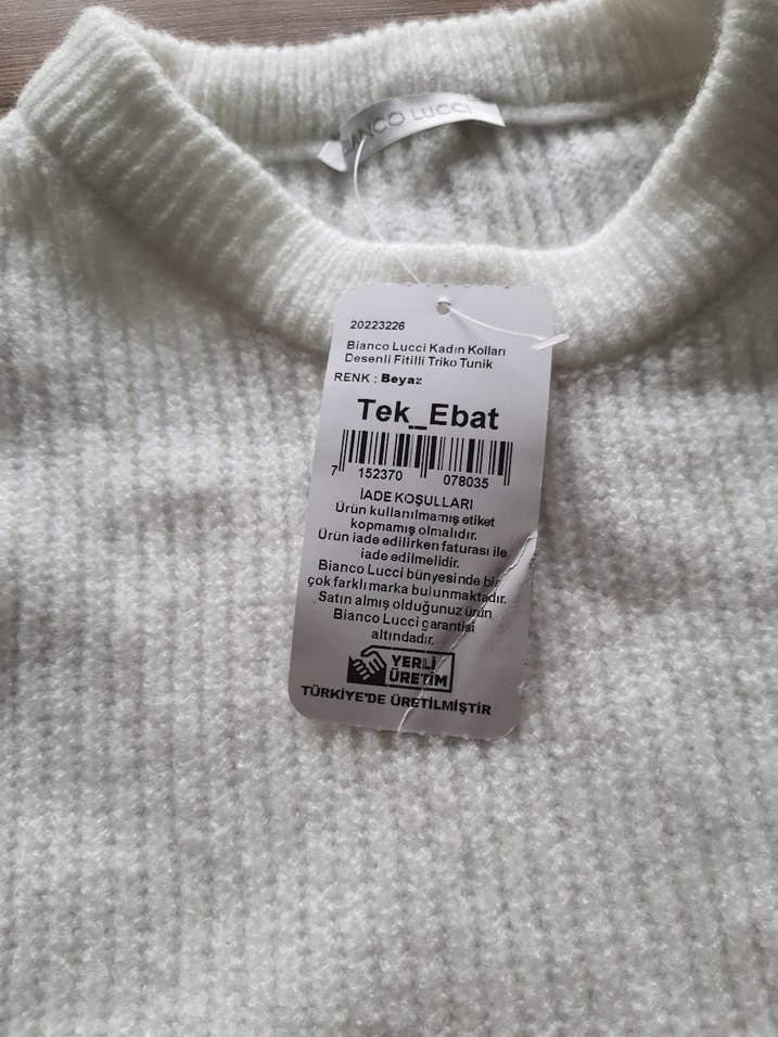 Kadın Beyaz Örme Uzun Kollu Kazak - Görsel 3