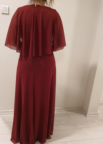 Bordo V Yakalı Uzun Drapeli Kadın Abiye Elbise - Görsel 8